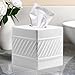 Monarch Abode Tissue Box Cover Square – Handcrafted Wave Embossed White Metal Tissue Holder Box for Bathroom Accessory, Aesthetic Decorative Facial Napkin Cube for Modern Home Decor