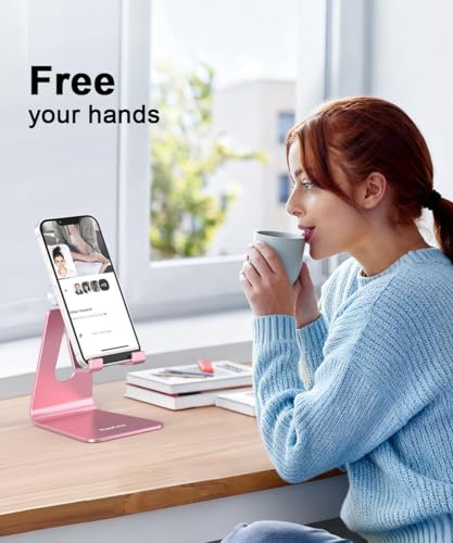 Cell Phone Stand for Desk- Adjustable Phone Stand Holder, Cradle, Dock, Desktop Stand for iPhone 16, 15, 14, Plus, Pro, Pro Max, 13 12 X XS,4-8" Phones, Office Accessories (Rose Gold) - Image 3