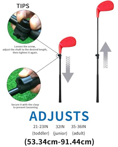 KOFULL Backyard Golf Clubs with Extendable Shaft 2 Packs&ndash; Backyard Outdoor Game Club with Oversize Head for Golf Game with Buckets &ndash; Length Adjustable 21"-36" for Family &ndash; Right-Handed Training, Red
