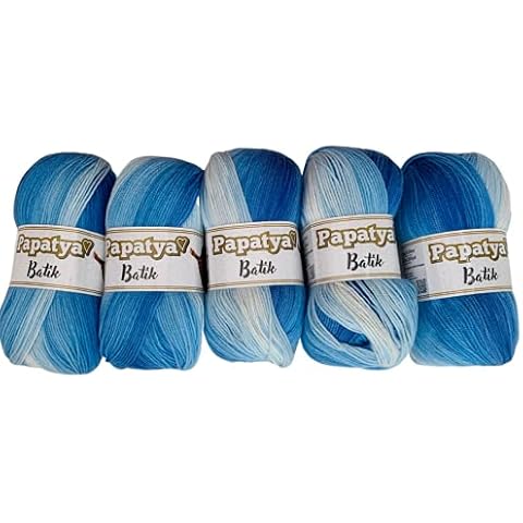 Blue dk Yarn for Knitting and Crochet, Papatya Batik self Striping Yarn Pack of 5 x 100g Balls - 554-10 Cover