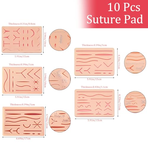 Threlaco 10 Pcs Suture Practice Pads 3 Layer Suture Pad Kit with Wounds Hard to Rip Tear or Break for Medical Vet Students Veterinarian Nurses Training Practice