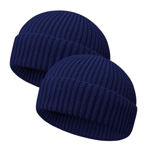 Image of Wool Fisherman Beanies for Men Women Short Cuff Knit Beanie Winter Warm Hats Trawler Hat Stylish Watch Cap