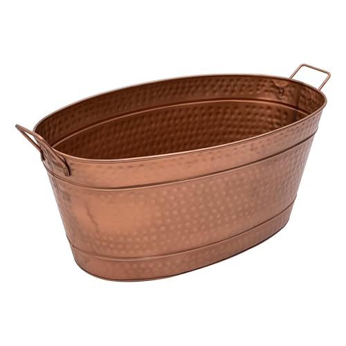 Image of Oakestry C-55C Large Oval Copper Plated Metal Tub Farmhouse Decor Beverage Cooler for Drinks Multipurpose Planter Bucket With Sturdy Handles Durable Design for Indoor Outdoor Patio and Events