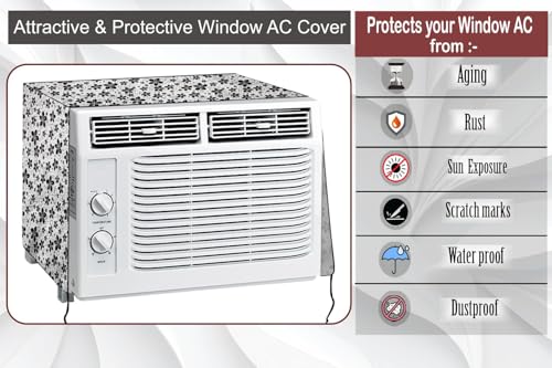 Image of The Furnishing Tree Window AC Cover for 1.5 Ton capacity PVC Waterproof and Dustproof Floral pattern grey