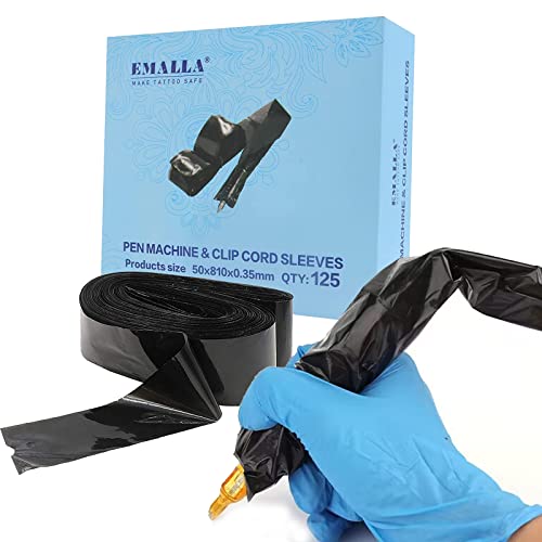 NAQASE 125pcs Pen Bags - Tattoo Cord Sleeves Black Clip Cord Covers Wrap