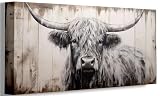 Highland Cow Canvas Wall Art Rustic Black White Cow Painting Picture Wall Decor Large Farmhouse Animal Poster Print Artwork For Living Room Bedroom Office Home Decoration 20x40 inches