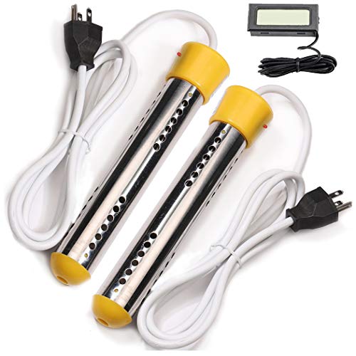 CalPalmy Immersion Heater | Submersible Water Heating with Full Stainless-Steel Guard and Thermostat| Heats 5 Gallons of Water in Minutes | Great for Small Tub - U.S Version (2-Pack)