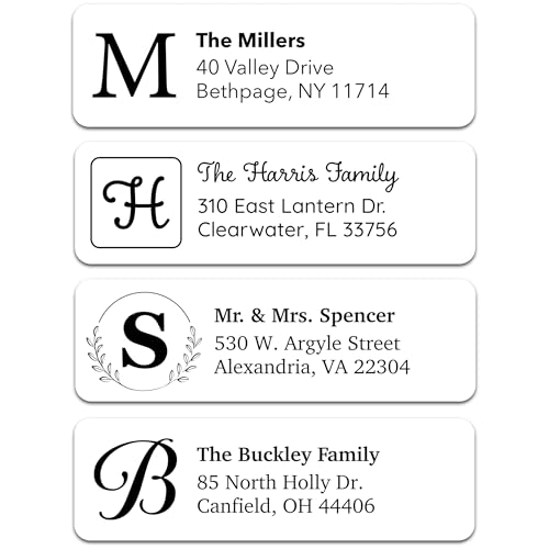 Personalized Return Address Labels - Custom Monogram Address Stickers on Sheets (100-1000 Labels)