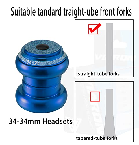 Viaron Bike Headsets Double Bearing Headsets 34 * 34Mm/44 * 44Mm/44 * 55Mm/44 * 56Mm Suitable For Straight And Tapered Mountain Bike Forks Star Nut Top Cap (Blue, 34-34Mm) #TOP1