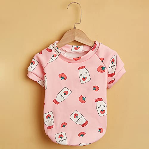 Jenpech Pink Dog T-Shirt Dog Sweater Strawberry Print Cat Sweater - High Elasticity Pet Clothes - Chihuahua Dog Coat French Bulldog Schnauzer Accessories For Small Dogs Pet Supplies Pink S #TOP3