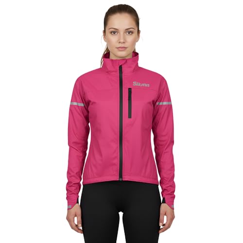 Image of Sikma WOMEN CYCLING JACKET LADIES RAIN COAT WATERPROOF WATER RESISTANT JACKET RUNNING CASUAL TOP OUTDOOR (PINK, MEDIUM)