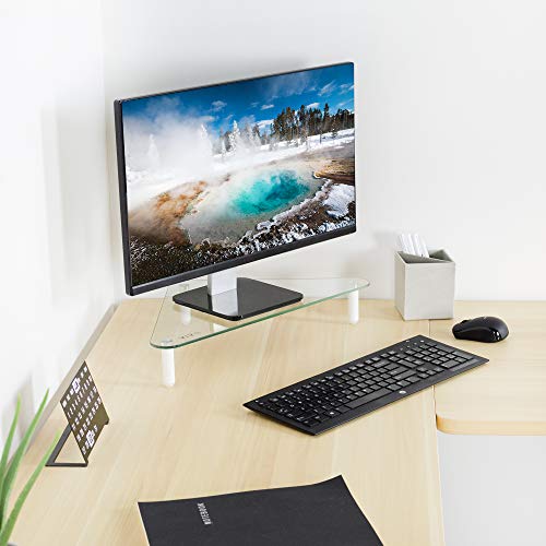 Vivo Glass Ergonomic Tabletop Riser, Triangle Desktop Universal Corner Stand For Computer Monitor Lcd Led Tv, Monitor, Laptop, Notebook, And More, Stand-V000Q #TOP3