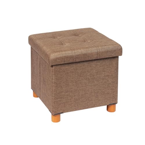 B FSOBEIIALEO Storage Ottoman with Tray, 38cm Linen Storage Cube Seat,Brown by B FSOBEIIALEO - Used condition - CA$45.04