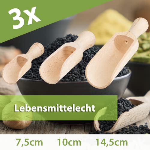 Smart-Planet 3er Set Gewürzschaufel aus Holz in versch. Größen - Abfüllschaufel - Futterschaufel - Holzschaufel für Gewürze, Kaffee, Tiernahrung etc.