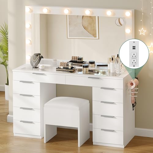 image for YITAHOME Makeup Vanity Desk with Large Mirror, 10-Drawer Vanity Set wi