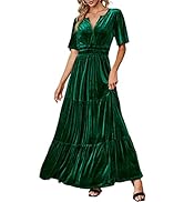Amegoya Women's Velvet Short Sleeve V Neck Formal Wedding Guest Maxi Dresses Fall Evening Party L...