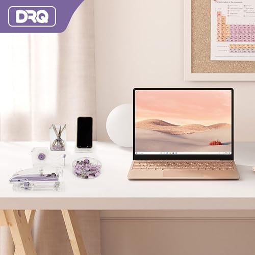 DRQ Purple Desk Organizers and Accessories Office Supplies, 10Pcs Set for Office with Stapler, Tape Dispenser, Pens, Pen Holder, Phone Holder, Tape, Ruler, 1 Box Staple, Scissors and 1 Box of Clip