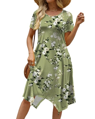 Image of COSSEN Women's 2026 Summer Midi Dress Crew Neck Short Sleeve Casual Tshirt Flowy Loose Sundress with Pockets