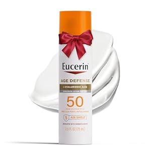 Eucerin Sun Age Defense SPF 50 Face Sunscreen Lotion with Hyaluronic Acid, Hypoallergenic, Non-Comedogenic Sunscreen SPF 50, Holiday Gifts for Self Care, 2.5 Fl Oz Bottle