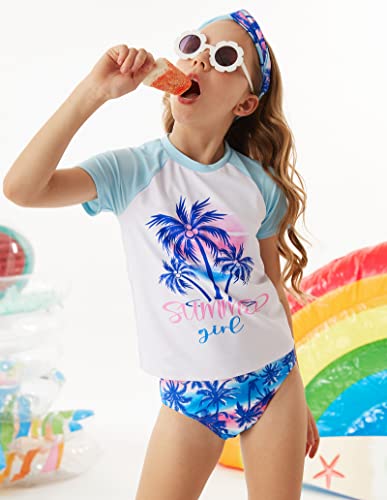 Grace Karin Girls Swimsuit Short Sleeve Four Piece Rash Guard Set Coconut Tree 8Y #TOP1