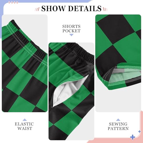 Boys' Pants Black and Green Checkered Chess Long Bottoms Jogger Pants Elastic Waist Trousers with Pockets S-XL4