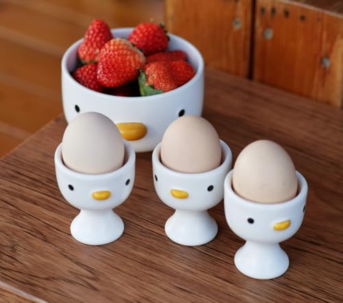 Purroom POMEGG Funny Duck Egg Cup, Cute Chick Egg Cups Gift Set Of 3, Handmade Glaze Safety Ceramics Soft Boiled Egg Holder thumb #3