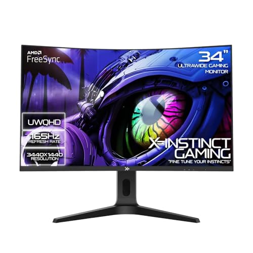𝗫= 34 Inch Ultrawide Curved Gaming Monitor, 3440 x 1440p QHD Curved Monitor R1000 (21:9), 165Hz, 1ms, VA Panel, Adaptive-Sync/FreeSync, HDMI/DP, RGB, VESA Mountable (XI34UWQ | Black)