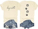 Dog Mom Shirt Women Funny Dog Paw Graphic Letter Print Tee Shirts Pets Lover Short Sleeve Tops