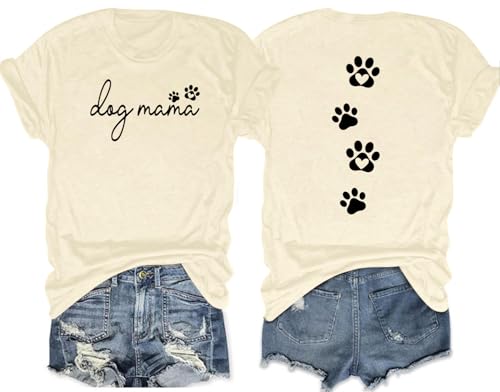 Dog Mom Shirt Women Funny Dog Paw Graphic Letter Print Tee Shirts Pets Lover Short Sleeve Tops