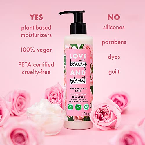 Love Beauty & Planet Natural Murumuru Butter & Rose Glow Body Lotion|| 24hr Moisturization|| Non-Sticky|| Paraben Free|| 400 ml - Image 4