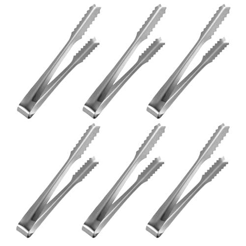 6 Confezione da Mini Pinze da Portata in Acciaio Inox, Pinze per Zucchero, 15cm Pinza da Ghiaccio, Pinza da Portata, per Matrimoni, Feste, Bar, Grill
