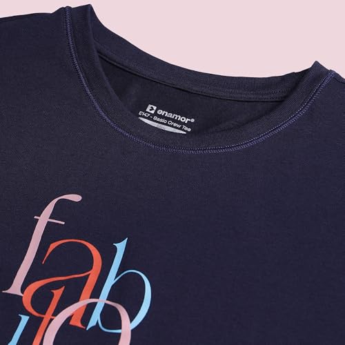 Image of Enamor Short Sleeve Crew Neck Regular Length Basic Crew T-Shirt - Slim Fit, Soft and Breathable Stretch Cotton - E147