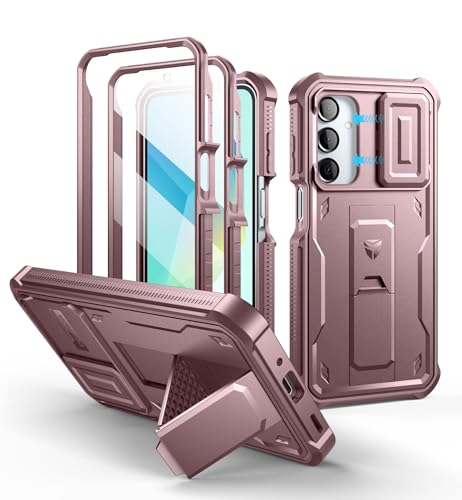 Dexnor Compatible avec Coque Samsung Galaxy A16【Double Cadre Avant et Support】 avec CaméRa Coulissante Intégrée & Protecteur d'écran, Coque de Protection Robuste Résistante Aux Chocs - Poudre Pivoine