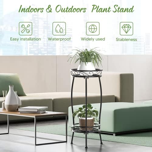 H Homexin Plant Stand Indoor Outdoor, 2 Tier Metal Tall Planter Stand 26.5" Flower Stand Holder Heavy Duty Rustproof Plant Shelf Rack For Corner Garden Patio Lawn Balcony Office #TOP2