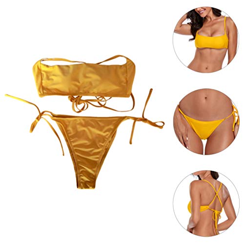 SOIMISS Mulheres Cinta Biquíni Top Maiô Fio Dental Maiô Fissão Swimwear (Amarelo- L)
