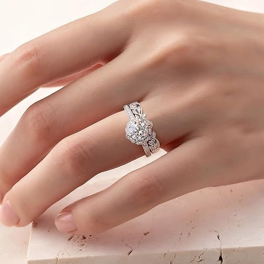 WES 1CT Moissanite Bridal Ring Set - 925 Sterling Silver Stackable D Color VVS1 Olive Leaf Design Moissanite Engagement Promise Wedding Rings for Women, Size 4-11 - Image 4