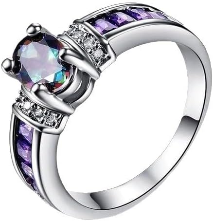 Iridescent Purple Cubic Zirconia Ring for Women – Gold Plated Alloy Design, Rainbow Stone Statement Jewelry Gift for Her, Birthday Present for Wife, Best Friend or Sister image 5