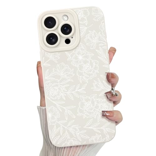 MZELQ for iPhone 15 Pro Max Case, Silicone Floral Flower Rose Cute Pattern, Camera Protection Soft Slim Phone Case for Phone Case -White