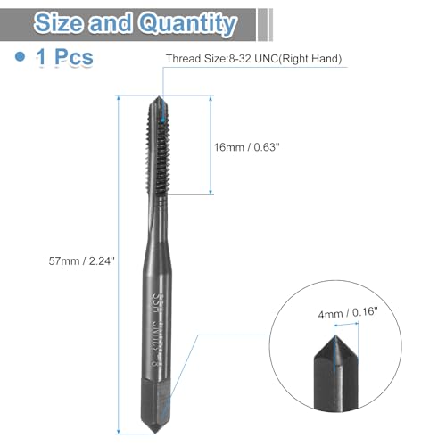 Miniatura 2 de Quarkzman Macho De Roscar De Punta Espiral 8-32 Unc 2b, Macho De Roscar Para Tornillos Recubierto De Nitruro, Herramienta De Reparación De Roscado, Acero De Alta Velocidad Hss M2