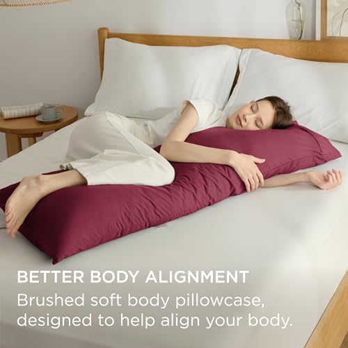 Image of Bedsure Body Pillow Case Cover - Burgundy Brushed Microfiber Long Pillow Cases, Ultra Soft and Cozy Body Pillowcase with Envelope Closure for Kids, Wrinkle, Fade Resistant, 1 Pack, 20x54 Inches