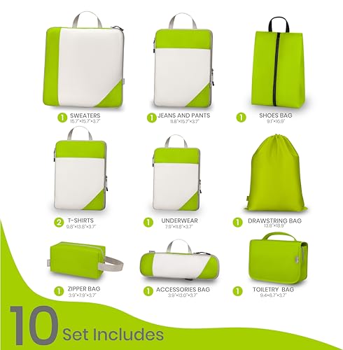 Sonnetto Compression Travel Packing Cubes with White Mesh, Green, 10Pcs — view 2