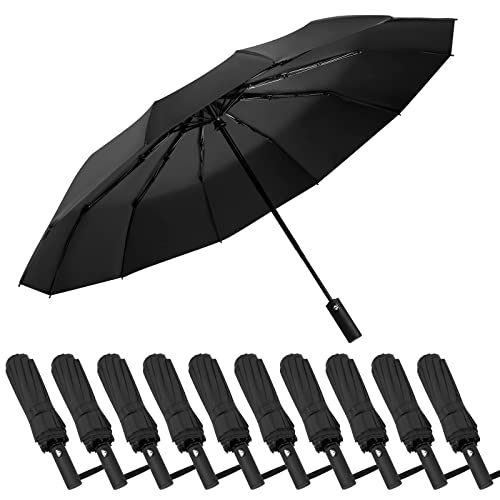 Fabbay 10 Pack Black Umbrella 12 Ribs Portable Umbrella Uv Protection Windproof Travel Compact Umbrella With Vinyl Coating Rain Sun Auto Open Close Collapsible Folding Umbrella For Men Women Golf #TOP24