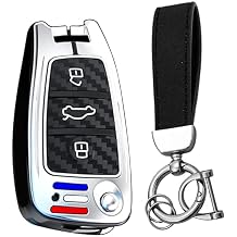 Key Fob Cover Compatible with Chery ARRIZO7 E3 E5 Fulwin2 Eastar Little Ant Airyze Ruihu Fit for Audi A1 A3 A6 Q2 Q3 TT TTS S3 S6 Key Controller Protective Case Keychain Clip A- Silver