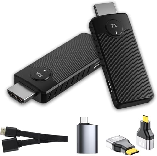 HDMI Wireless Transmitter & Receiver, HDMI Wireless Transmitter for Video and Audio Transmitter, 50M Range, 2.4GHz/5GHz, Plug & Play for Laptop, PC to HD TV, Projector, Conference Screen, Black