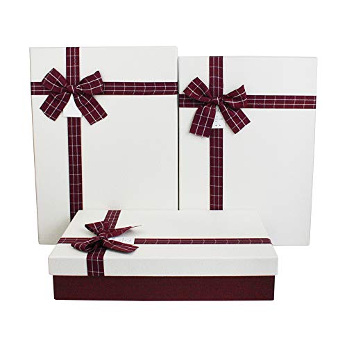 Boîte cadeau de présentation rectangulaire lot de 3 bordeaux et crème