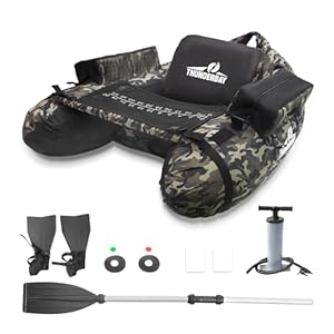 ThunderBay Inflatable Float Tube, Fishing Float Tube with Paddle, Flippers, Fish Ruler, Pump, Storage Pockets, Adjustable Backpack Straps, 350LBS Load Bearing Capacity Belly Boat