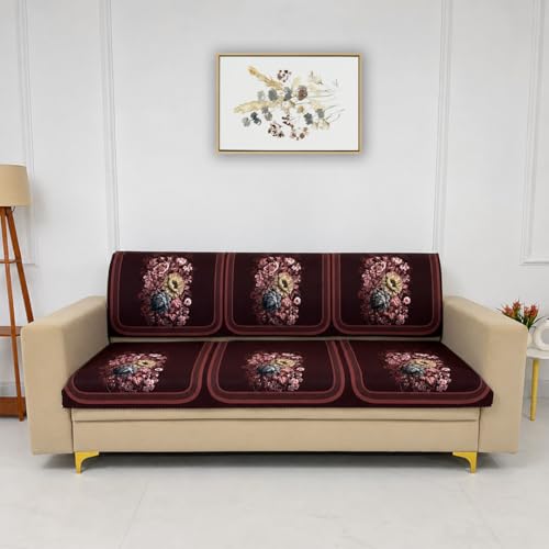 Image of Homerz Premium 'Luxe Series' Sofa Cover | Holland Velvet Fabric | Smooth Finish | Anti-Slip Fleece Backing Couch Protector (Maroon, 3 Seater, Seat Cover with Backrest)