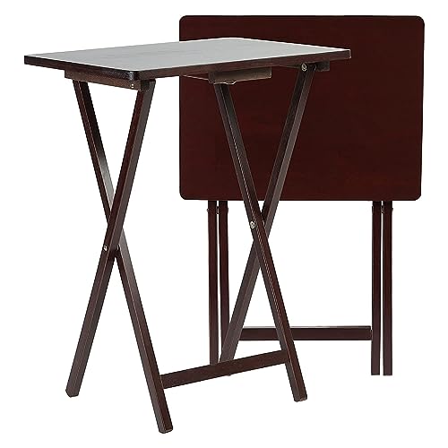 PJ Wood Solid and Sturdy Wood Construction Portable Folding TV Snack Tray Table Desk Serving Stand, Espresso Brown (10-Piece Set) - Thumbnail 4