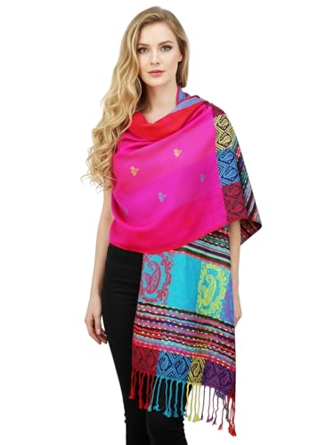 Paskmlna Double Side Rainbow Silky Tropical Colorful Exotic Pashmina Wrap Shawl Scarf (#3hotpink)