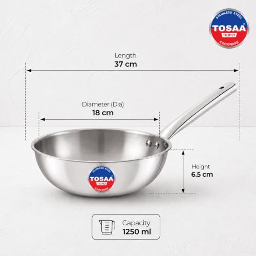 Image of TOSAA TRIPLY Wok 18 CM (1250 ML)|Made with Premium triply Construction for Better Durability and Long-Lasting Performance.